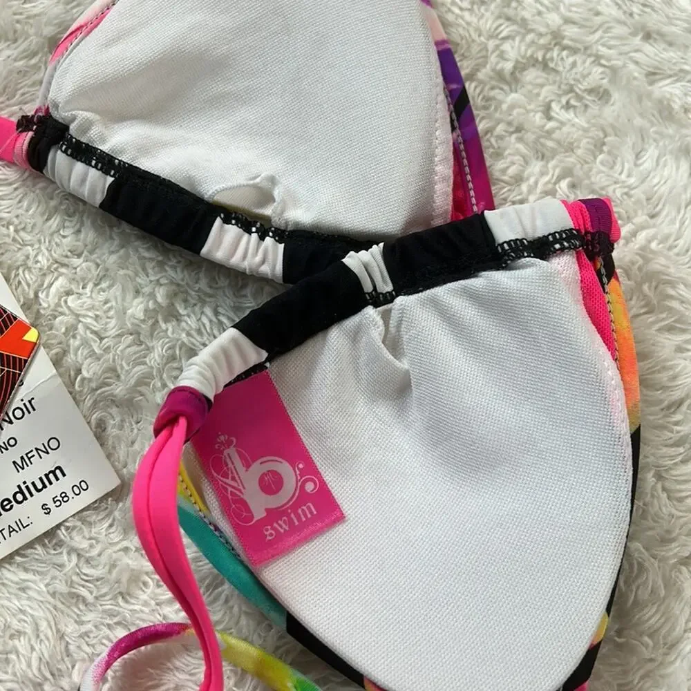 Bswim MFNO misfit noir micro triangle striped bikini swim‎ top, U62 medium NWT